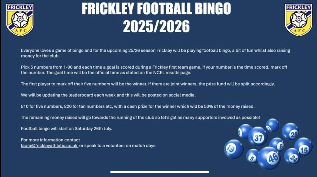 WIN WITH FRICKLEY FOOTBALL BINGO!!